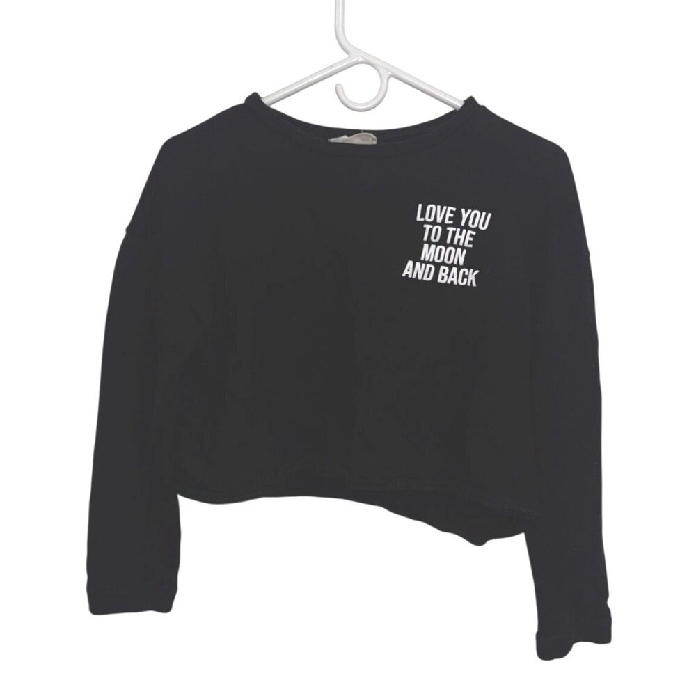 French Pastry Black Cropped Sweatshirt "Love You To The Moon And Back" Graphic M